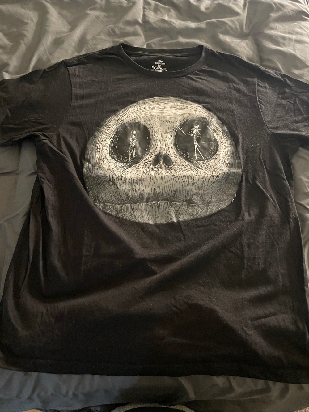 Black Short-Sleeve Graphic Tee with Jack Skellington Motif